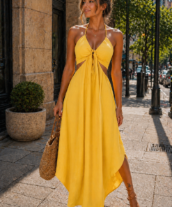 Vestido assimétrico amarelo