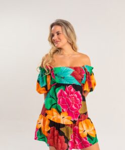 Vestido floral ombro a ombro